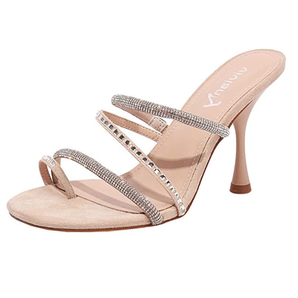 VIVIANLY Women's Square toe Sandals Strappy Heels Party Shoes Size 9